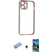 Cepte Toptan iPhone 12 Pro Max Nova Asil Özel Seri - Siyah 34D Izgaralı Cam + Mavi Shine Kamera Lens Koruma Cam