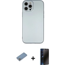 Cepte Toptan iPhone 12 Pro Max Ahenk Serisi - Siyah 3D Antistatik Hayalet Cam Ekran Koruyucu + Gümüş Shine Kamera Lens Koruma Cam