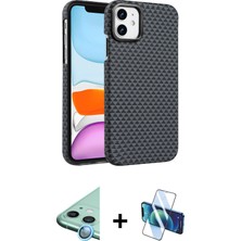 iPhone 11 Doruk Serisi - Siyah 3D Antistatik Seramik Nano Ekran Koruyucu + Mavi Raze Metal Kamera Lens