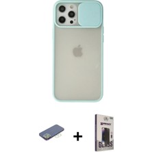 Cepte Toptan iPhone 12 Pro Max Vadi Çizgi - Siyah Bilvis Hayalet Cam Ekran Koruyucu + Yeşil Renkli Kamera Lens Koruma Cam