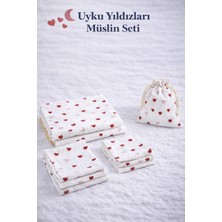 More Home Bebek Müslin Bez Battaniye Set 6 Parça Parça  Kalpli Beyaz Kırmızı