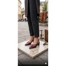 Nudeçift Bantlı Toka Detaylı Syiah Rugan Kadın Topuklu Ayakkabı