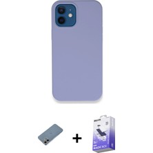 iPhone 12 Zirve Modern Özel Seri - Siyah Bilvis 5in1 5d Magic Hayalet Cam Ekran Koruyucu + Gökkuşağı Shine Kamera Lens Koruma Cam