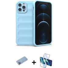 BUTİMAR'S iPhone 12 Pro Atlas Koleksiyonu - Siyah 3D Antistatik Seramik Nano Ekran Koruyucu + Mavi Shine Kamera Lens Koruma Cam