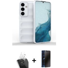 Cepte Toptan Galaxy S24 Atlas Koleksiyonu - Siyah 3D Antistatik Hayalet Cam Ekran Koruyucu + Şeffaf Kamera Lens Koruma Cam