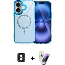 iPhone 16 Kıvılcım Form Prime - Şeffaf Pasifik Cam Ekran Koruyucu + Mavi Pvd Metal Kamera Lens