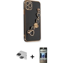 Cepte Toptan iPhone 11 Pro Max Nova Işık Prime - Siyah 34D Hayalet Izgaralı Cam + Siyah Pers Alüminyum Kamera Lens