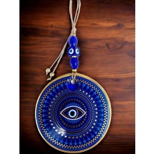 Mavi Camlı Nazar Boncuklu Göz Motifli Duvar Süsü