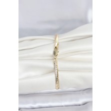 cm 14K Gold Renk Lazerli Yassı Zincir Model Kadın Bileklik