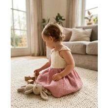 Bebüş Kız Bebek Pembe Müslin Elbise Dantel Detaylı Askılı Yazlık %100 Pamuk