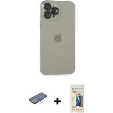 Cepte Toptan iPhone 13 Pro Max Ufuk Minimal Özel Seri - Siyah 6d Mat Seramik Hayalet Nano Ekran Koruyucu + Mavi Renkli Kamera Lens Koruma Cam