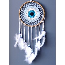 Nazar Boncuğu Motifli El Yapımı Buz Mavisi Renginde Düş Kapanı Duvar Süsü