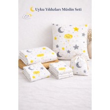 More Home %100 Pamuk Çok Amaçlı Müslin Bebek Müslin Set 7 Parça  -Ay Yıldızlı