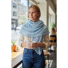 Tokuşka El Örgüsü Üçgen Örümcek Ağı Desenli Püsküllü Omuz Şalı