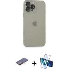 iPhone 13 Pro Max Ufuk Minimal Özel Seri - Siyah 3D Antistatik Cam Ekran Koruyucu + Turuncu Renkli Kamera Lens Koruma Cam