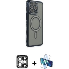 Cepte Toptan iPhone 15 Pro Max Zirve Doku Prime - Siyah 3D Antistatik Seramik Nano Ekran Koruyucu + Gümüş Pvd Metal Kamera Lens