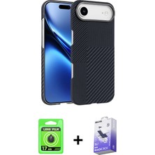 Cepte Toptan iPhone 17 Air Doruk Serisi - Siyah Bilvis 5in1 5d Magic Hayalet Cam Ekran Koruyucu + Siyah Raze Metal Kamera Lens