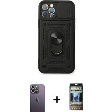 Cepte Toptan iPhone 12 Pro Ahenk Klasik - Siyah 34D Hayalet Izgaralı Cam + Beyaz Neon Fosforlu Kamera Lens