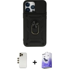 BUTİMAR'S iPhone 13 Pro Max Ahenk Klasik - Siyah Bilvis 5in1 5d Magic Hayalet Cam Ekran Koruyucu + Gold Shine Kamera Lens