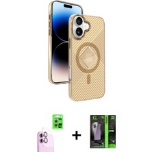 iPhone 16 Nova Modern Prime - Şeffaf 360 Full Body Arka Koruyucu + Pembe Raze Metal Kamera Lens