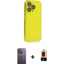 Cepte Toptan iPhone 13 Pro Max Siluet Minimal Özel Seri - Şeffaf Maxco Cam Ekran Koruyucu + Beyaz Neon Fosforlu Kamera Lens