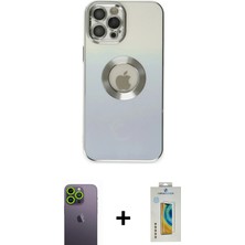 Cepte Toptan iPhone 12 Pro Max Kutup Yansıma Özel Seri - Siyah Polymer Nano Ekran Koruyucu + Yeşil Neon Fosforlu Kamera Lens