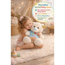 Toyfest Mavi Tişörtlü Oturan Peluş Ayı Love Yumuşak Sevimli Oyuncak Büyük Boy Hediye Ayıcık 40 cm