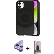 Cepte Toptan iPhone 11 Ufuk Serisi - Siyah Bilvis Hayalet Cam Ekran Koruyucu + Mor Raze Metal Kamera Lens