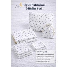More Home Bebek Müslin Set %100 Pamuk 7 Parça Battaniye Ağız  Bezi Müslin Yıldızlı