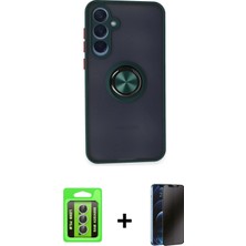 Cepte Toptan Galaxy A25 5g Yörünge Çizgi - Siyah 3D Antistatik Hayalet Cam Ekran Koruyucu + Gümüş Raze Metal Kamera Lens