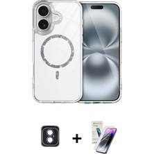 Cepte Toptan iPhone 16 Kıvılcım Form Prime - Şeffaf Pasifik Cam Ekran Koruyucu + Mavi Pvd Metal Kamera Lens