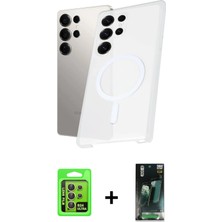 Galaxy S24 Ultra Kutup Minimal - Şeffaf 360 Full Body Arka Koruyucu + Sarı Raze Metal Kamera Lens