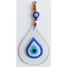 Damla Modeli Nazar Boncuklu Şeffaf Cam El Yapımı Duvar Süsü