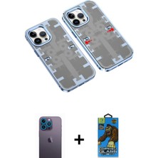 Cepte Toptan iPhone 13 Pro Max Ufuk Doku Prime - Siyah 18D Cam Ekran Koruyucu + Mavi Neon Fosforlu Kamera Lens