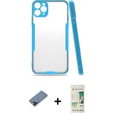 Cepte Toptan iPhone 11 Pro Max Atlas Asil Serisi - Siyah 20D Premium Cam Ekran Koruyucu + Mavi Metal Kamera Lens Koruma Cam
