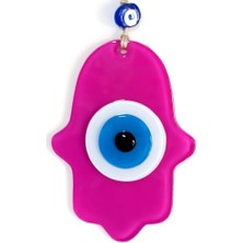 Nazar Boncuklu Fuşya Renk Fatma Ana Bereket Eli Cam Duvar Süsü