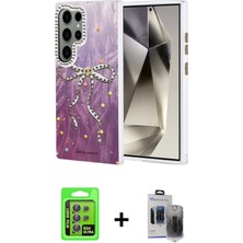 Galaxy S24 Ultra Zirve Modern Prime - Siyah Vanessa Magic Hayalet Cam + Gri Raze Metal Kamera Lens