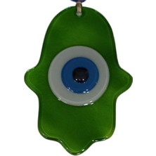 Nazar Boncuklu Yağ Yeşili Renginde Fatma Ana Bereket Eli Cam Duvar Süsü