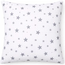 More Home Müslin Bebek Yastık Kılıfı  % 100 Pamuklu Gri Yıldızlı   35X44