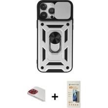 Cepte Toptan iPhone 13 Pro Max Ahenk Klasik - Siyah 6d Mat Seramik Hayalet Nano Ekran Koruyucu + Kırmızı Pers Alüminyum Kamera Lens