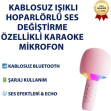  Kablosuz Işıklı  Hoparlörlü Ses Değiştirme Özellikli Karaoke Mikrofon