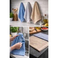 Zeyno Home Tekstil 3’lü Pamuk Mutfak Havlusu Seti 30X50 cm | Süper Emici Yumuşak Kurulama Havluları