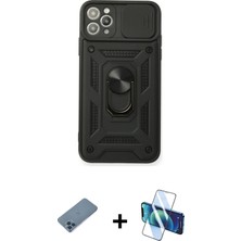 Cepte Toptan iPhone 11 Pro Max Ahenk Klasik - Siyah 3D Antistatik Seramik Nano Ekran Koruyucu + Mavi Shine Kamera Lens Koruma Cam