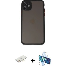 iPhone 11 Ahenk Çizgi Serisi - Siyah 3D Antistatik Cam Ekran Koruyucu + Sarı Renkli Kamera Lens Koruma Cam