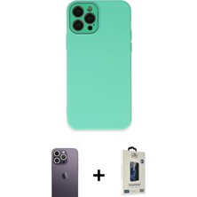 Cepte Toptan iPhone 12 Pro Max Çekirdek Modern Serisi - Siyah Bilvis Hayalet Cam Ekran Koruyucu + Beyaz Neon Fosforlu Kamera Lens