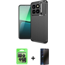 Mi 14T Pro Eksen Form Prime - Siyah 3D Antistatik Hayalet Cam Ekran Koruyucu + Siyah Raze Metal Kamera Lens