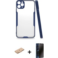 Cepte Toptan iPhone 11 Pro Max Atlas Asil Serisi - Siyah 3D Antistatik Hayalet Cam Ekran Koruyucu + Turuncu Renkli Kamera Lens Koruma Cam