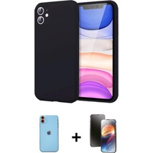 Cepte Toptan iPhone 11 Kozmos Yansıma Özel Seri - Siyah 3D Antistatik Mat Seramik Nano Ekran Koruyucu + Turuncu Neon Fosforlu Kamera Lens