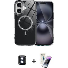 Cepte Toptan iPhone 16 Kıvılcım Form Prime - Şeffaf Pasifik Cam Ekran Koruyucu + Mavi Pvd Metal Kamera Lens