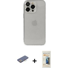 Cepte Toptan iPhone 13 Pro Max Ufuk Minimal Özel Seri - Siyah 6d Mat Seramik Hayalet Nano Ekran Koruyucu + Mavi Renkli Kamera Lens Koruma Cam